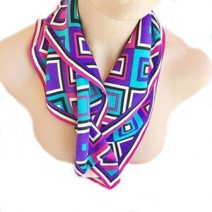 Vtg Elaine Gold Geometric silk scarf jewel colors